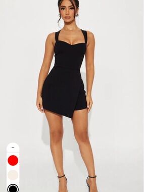 Fashion Nova Black Square-Neck Asymmetrical Mini Dress